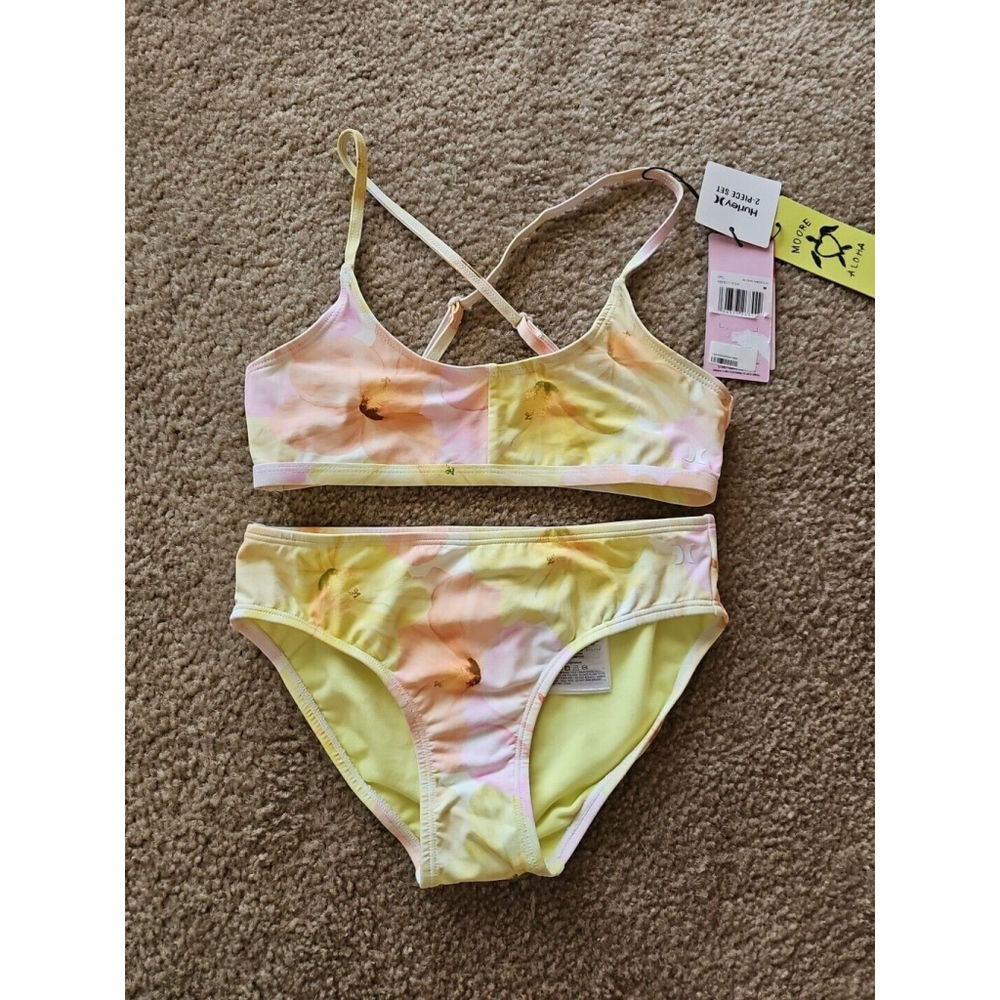 Hurley Girls Carissa Moore Bikini Swimsuit Medium Aloha Hibiscus